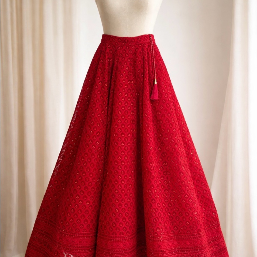 Elegant Custom Made Red Lace Lahenga Women's Skirt